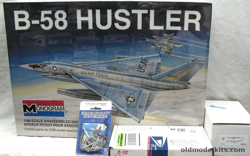 Monogram 1/48 Convair B-58 Hustler + Super Bug Cockpit + Lone Star Engine Pod Upgrade + SAC Metal Gear, 85-5704 plastic model kit